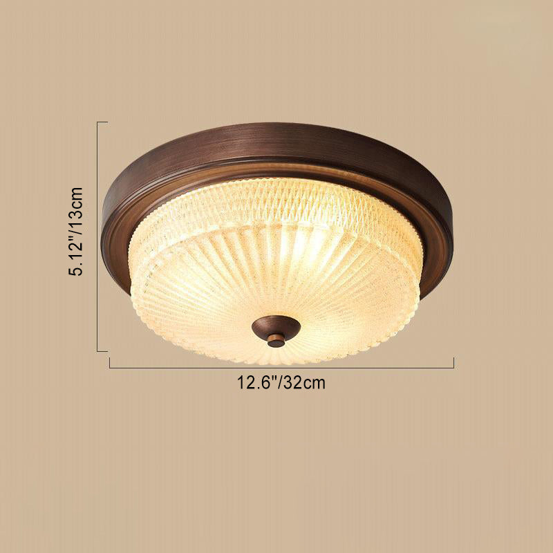 Zeitgenössische Retro Glas Eisen Runde Frosted Stripe 2/3/4 Licht Unterputz Deckenleuchte für Wohnzimmer 