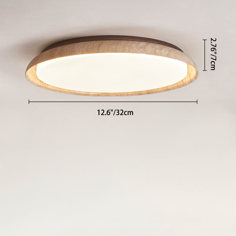 Luz de techo empotrada LED de acrílico de madera maciza travertino estilo disco redondo japonés tradicional para dormitorio 