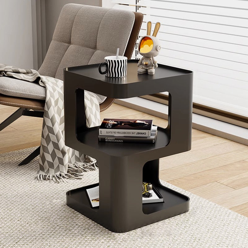 Moderner minimalistischer quadratischer Metall-Beistelltisch mit zwei Ebenen für das Wohnzimmer 