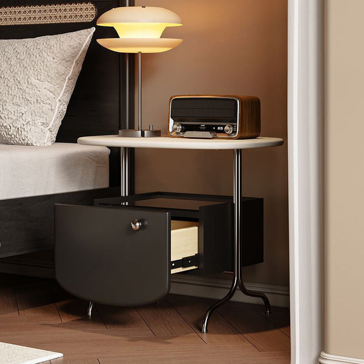 Modern Minimalist Oval Rectangle MDF Glass Stainless Steel Nightstand 1-Drawer For Bedroom
