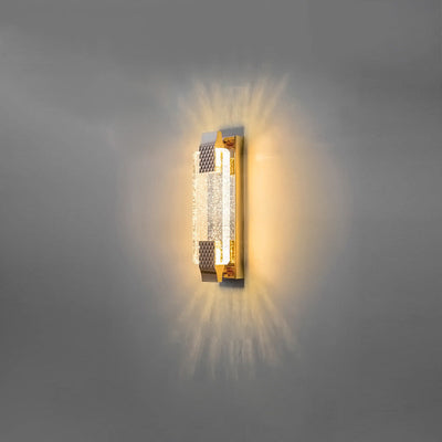 مصباح حائط LED من الفولاذ المقاوم للصدأ بظل كريستالي مستطيل مبهر مع نسيج فقاعي للغرفة المعيشية 