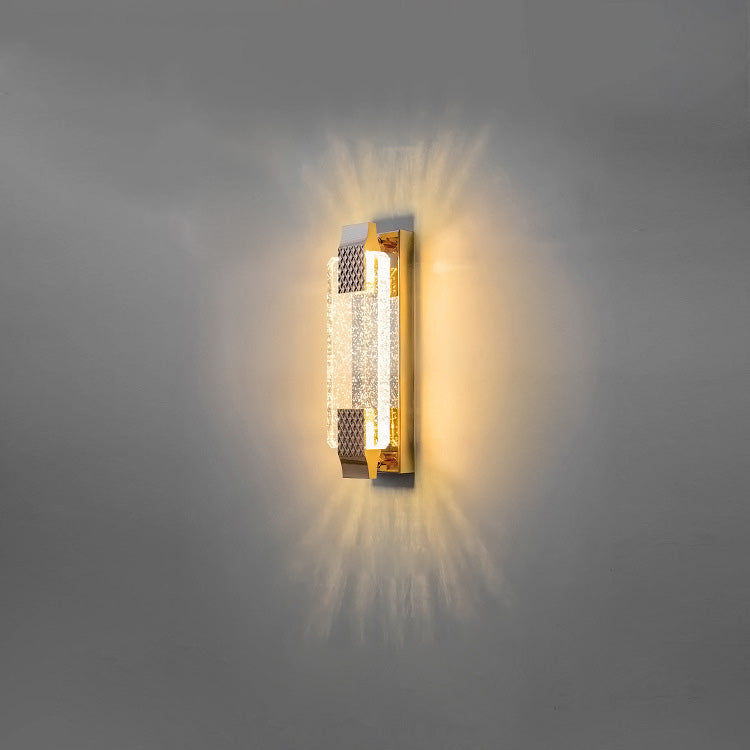 مصباح حائط LED من الفولاذ المقاوم للصدأ بظل كريستالي مستطيل مبهر مع نسيج فقاعي للغرفة المعيشية 