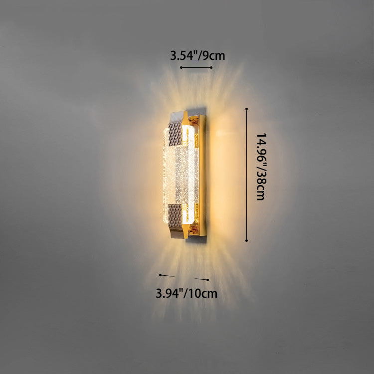 مصباح حائط LED من الفولاذ المقاوم للصدأ بظل كريستالي مستطيل مبهر مع نسيج فقاعي للغرفة المعيشية 