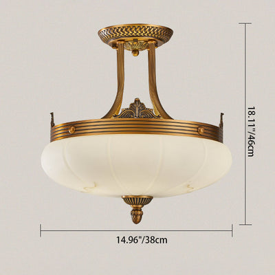 European Golden Glamour Copper Glass Round 4/5/6-Light Semi-Flush Mount Ceiling Light