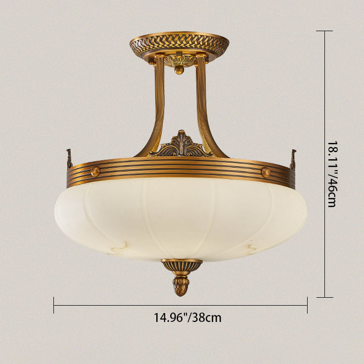 European Golden Glamour Copper Glass Round 4/5/6-Light Semi-Flush Mount Ceiling Light