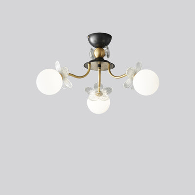 Contemporary Luxury Full Copper Petal Glass Shade 3/6/8-Light Semi-Flush Mount Ceiling Light For Living Room