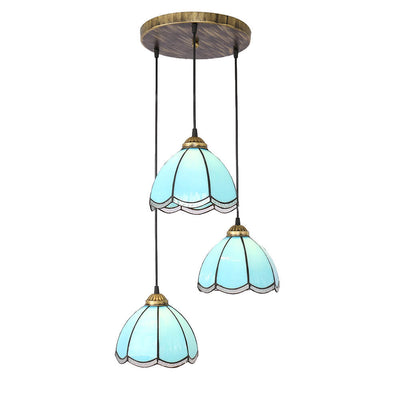 European Rustic Colorful Tiffany 3-Light Island Light Chandelier