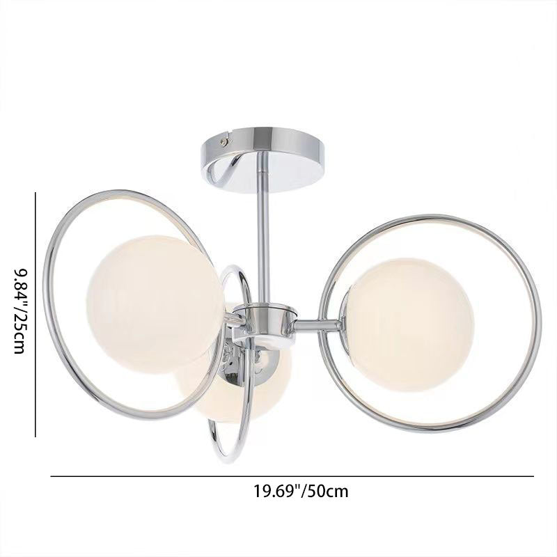 Plafonnier semi-encastré traditionnel vintage en fer avec boule en verre cercle 3/5 lumières pour salon 