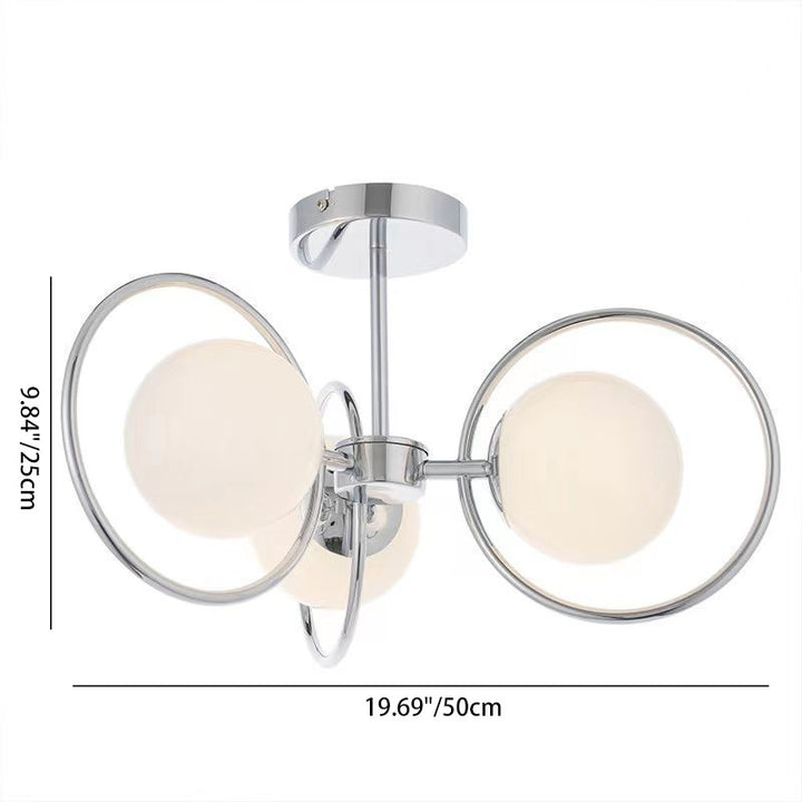Plafonnier semi-encastré traditionnel vintage en fer avec boule en verre cercle 3/5 lumières pour salon 