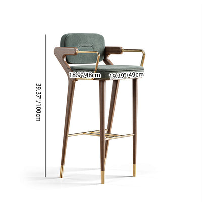 Tabouret de bar carré en tissu scandinave contemporain en laiton et noyer avec dossier et accoudoir pour cuisine 