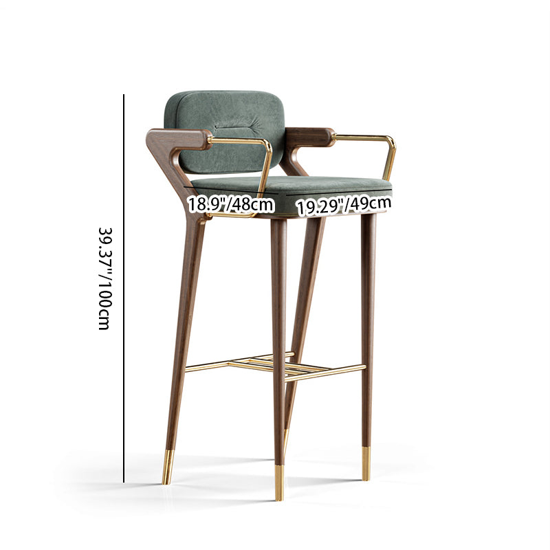 Tabouret de bar carré en tissu scandinave contemporain en laiton et noyer avec dossier et accoudoir pour cuisine 