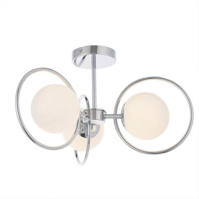 Plafonnier semi-encastré traditionnel vintage en fer avec boule en verre cercle 3/5 lumières pour salon 