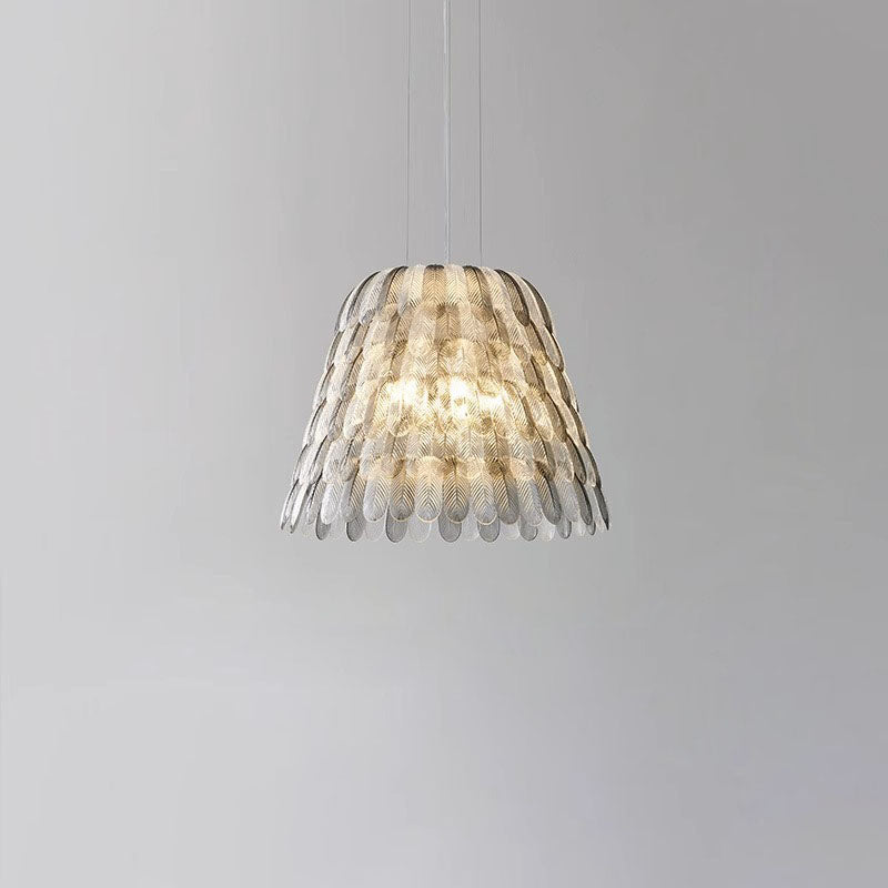 Modern Art Deco Imitation Feather Tiered Acrylic Shade 1/5-Light Pendant Light For Bedroom