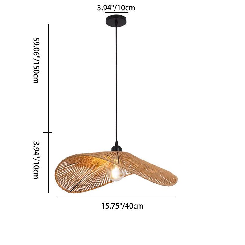Traditionelle Vintage Holz Papier Seil Weben Strohhut Form 1-Licht Pendelleuchte für Wohnzimmer 