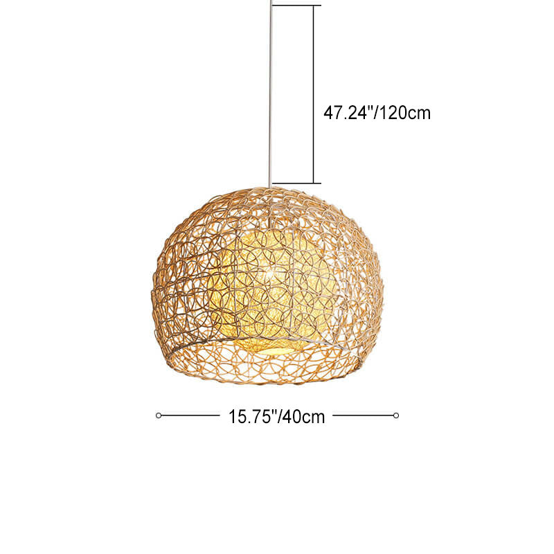 Contemporary Boho Round Faux Rattan Weaving 1-Light Pendant Light For Dining Room