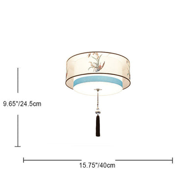 Pantalla de tela bordada de hierro chino tradicional de 4 luces para techo empotrado para dormitorio 