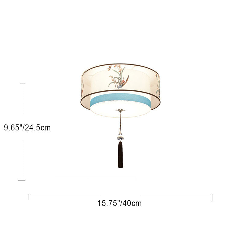 Pantalla de tela bordada de hierro chino tradicional de 4 luces para techo empotrado para dormitorio 