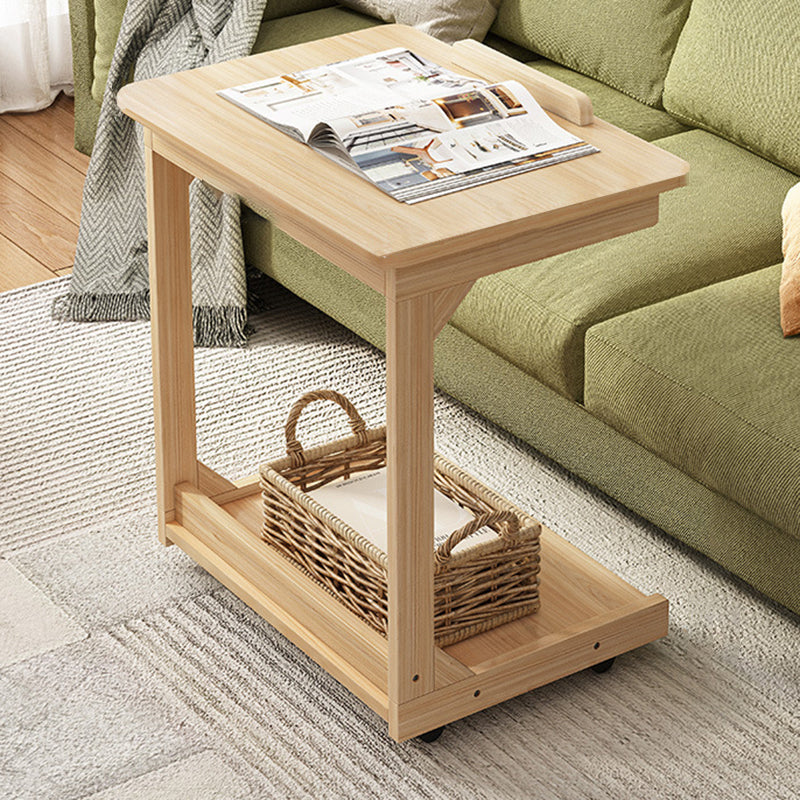 Traditional Vintage Square MDF Rubberwood Flip-top Side Table 2-Tier Storage Shelves For Living Room