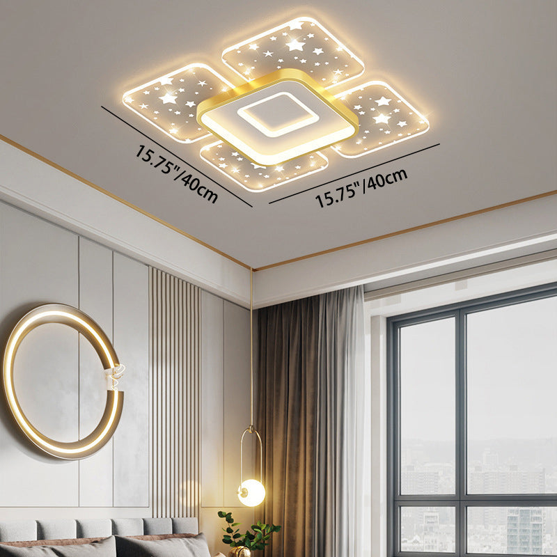 Lustre de plafond à montage affleurant en acrylique LED carré rectangulaire nordique contemporain pour salon 