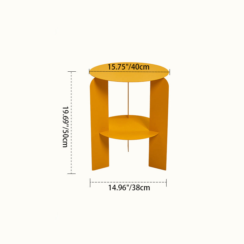 Mesa de café de hierro redonda minimalista moderna con 1 estante para sala de estar 