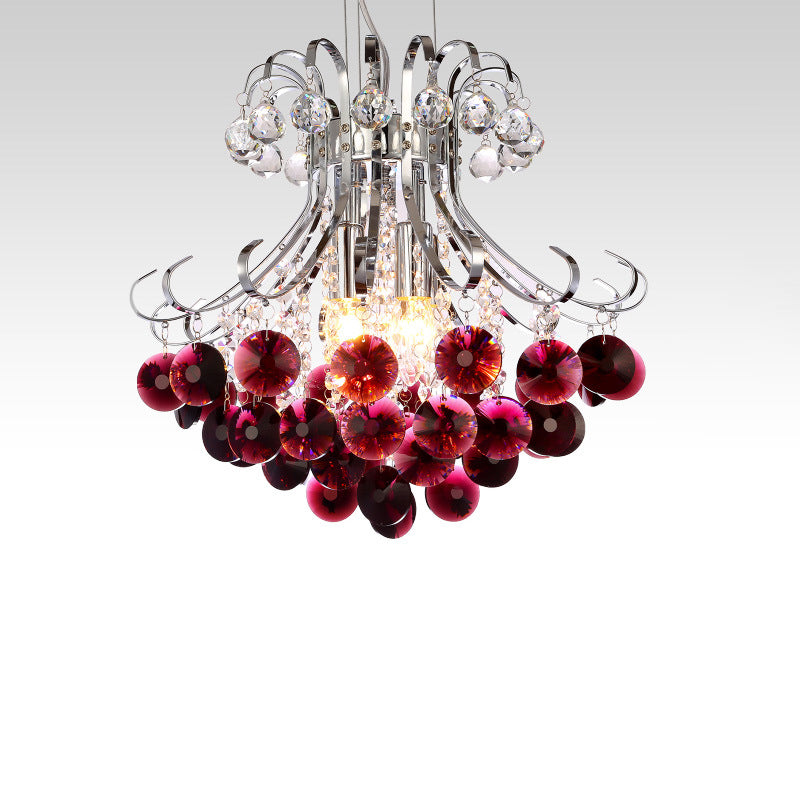 Lustre à 4 lumières avec cadre argenté et boule de cristal raisin de luxe moderne pour salon 