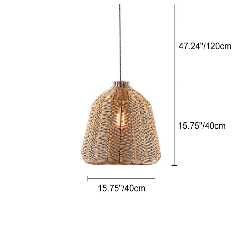 Zeitgenössische skandinavische Rattan-Webkunst, handgefertigte Beschläge, ovale 1-Licht-Pendelleuchte für das Wohnzimmer 