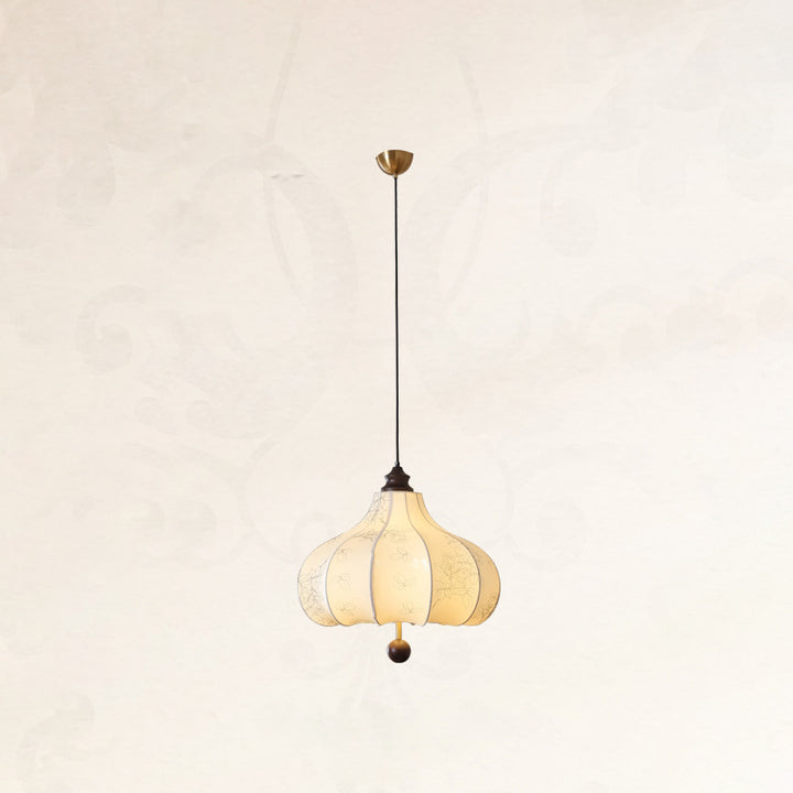 Suspension Luminaire Traditionnel Vintage en Forme de Châtaigne Ronde en Tissu Bois Massif 3/5 Lumières pour Salon 
