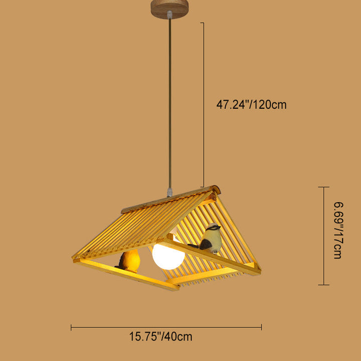 Traditional Chinese Eaves Bird Bamboo Glass 1/2/3 Light Island Light Chandelier For Dining Room