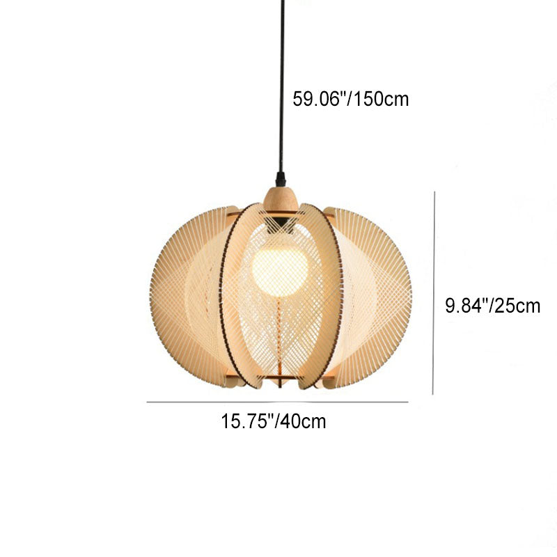 Lámpara Colgante Tradicional Japonesa Ovalada de Filigrana de Madera de 1 Luz para Sala de Estar 