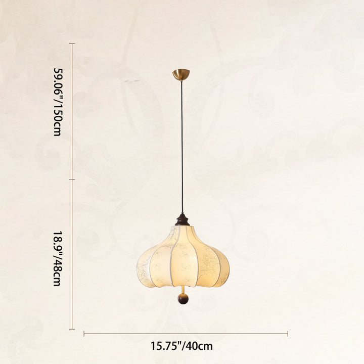 Suspension Luminaire Traditionnel Vintage en Forme de Châtaigne Ronde en Tissu Bois Massif 3/5 Lumières pour Salon 