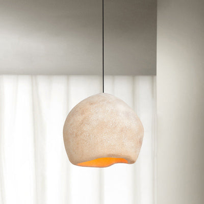 Traditional Japanese Irregular Imitation Stone 1-Light Pendant Light For Living Room