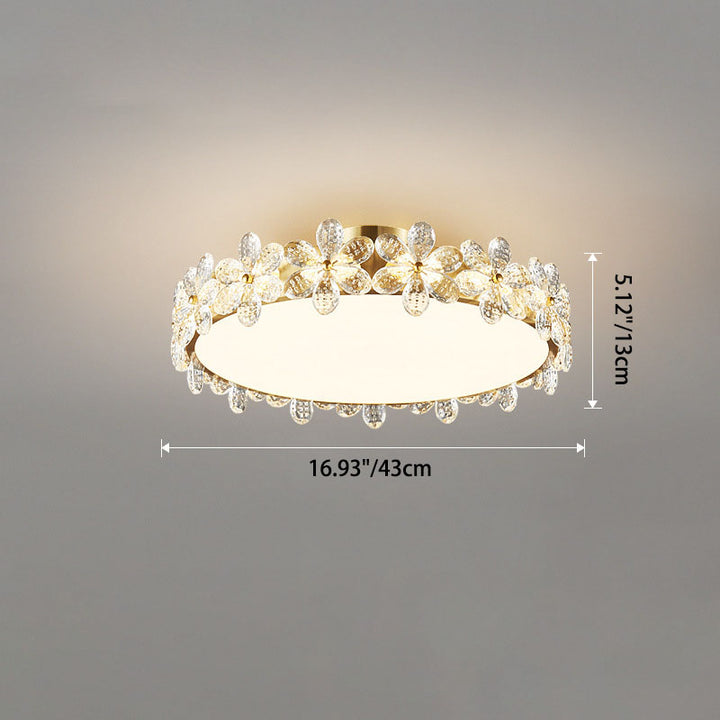 Luz de techo semi-empotrada contemporánea creativa cilíndrica de flor de cerezo de cobre con cristal LED para sala de estar 
