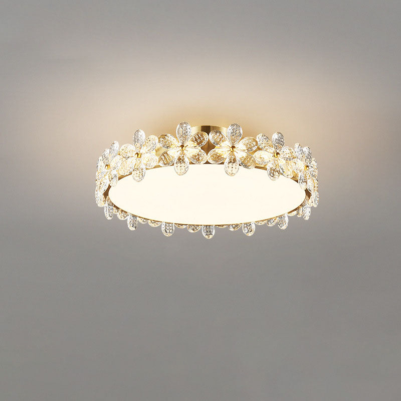 Luz de techo semi-empotrada contemporánea creativa cilíndrica de flor de cerezo de cobre con cristal LED para sala de estar 