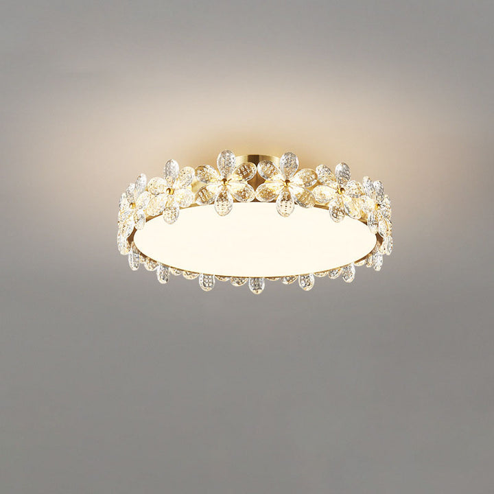 Luz de techo semi-empotrada contemporánea creativa cilíndrica de flor de cerezo de cobre con cristal LED para sala de estar 