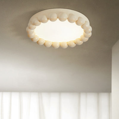 French Modern Cream Disc Glass Steel Acrylic LED Flush Mount Ceiling Light