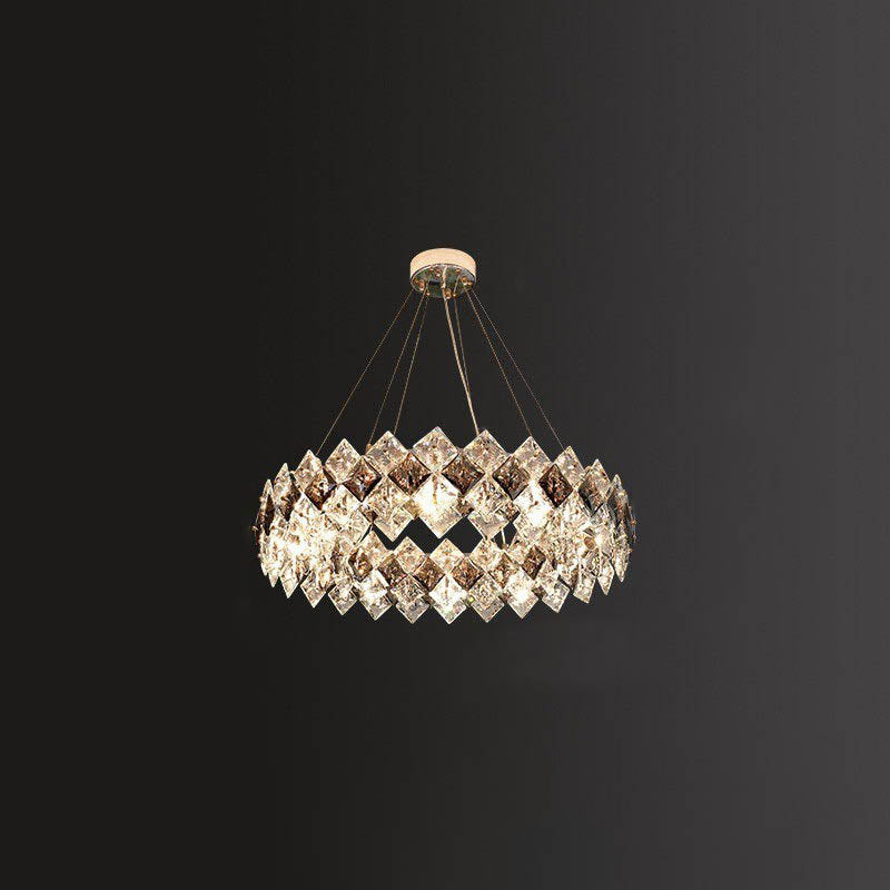 Lustre contemporain en cristal de luxe avec matériel plaqué en cercle de diamant 5/6/7/8/10/14 lumières pour salon 