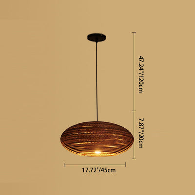 Zeitgenössische Retro Papier elliptische sphärische Glocke Trapez Halbkreis polygonale 1-Licht Pendelleuchte für Esszimmer 