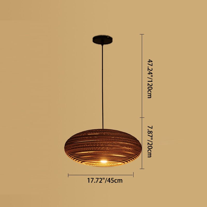 Zeitgenössische Retro Papier elliptische sphärische Glocke Trapez Halbkreis polygonale 1-Licht Pendelleuchte für Esszimmer 