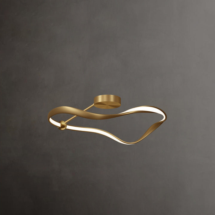 Luz de techo LED de montaje semi-empotrado con pantalla redonda de línea curva de cobre completo minimalista moderno para sala de estar 
