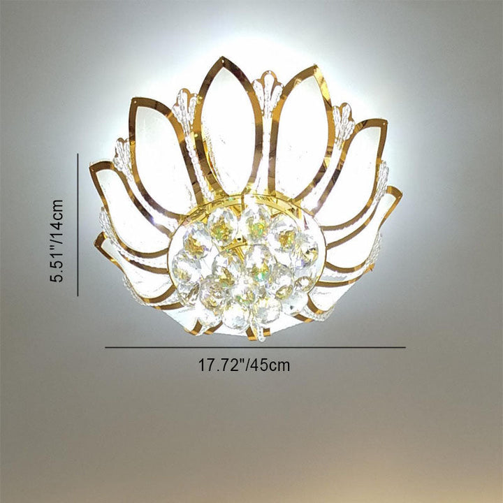Moderne Luxus-Deckenleuchte im goldenen Glamour-Lotus-Stil mit Milchglassockel und Kristallperlen, 4/6 Lichter, Deckenleuchte für Wohnzimmer 