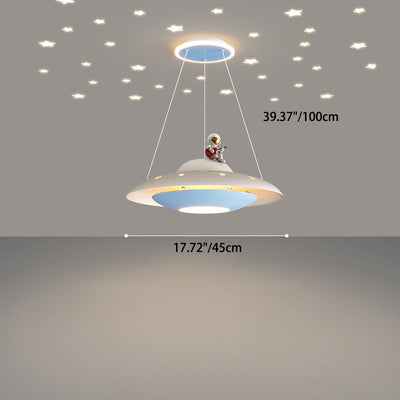 Moderne Art Deco Kinder Eisen Acryl UFO Raumschiff Astronaut Runde LED Pendelleuchte Für Schlafzimmer 