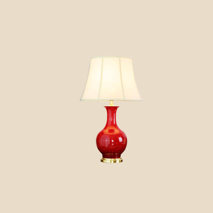 Lampe de table à 1 lumière avec abat-jour en tissu céramique émaillé vintage chinois 