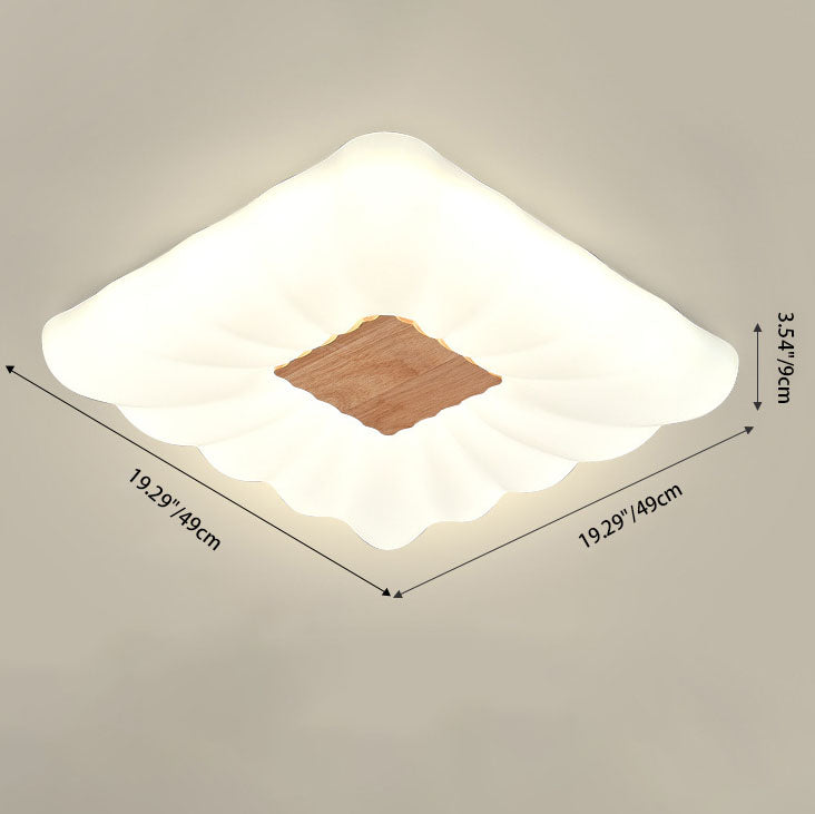 Moderno rectángulo de crema de madera de caucho hierro acrílico LED luz de techo empotrada 