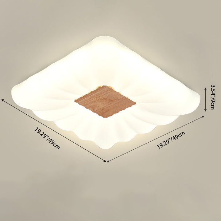 Moderno rectángulo de crema de madera de caucho hierro acrílico LED luz de techo empotrada 