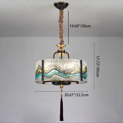 Cylindre en verre émaillé chinois traditionnel avec cadre en laiton 4/6 lumières lustre pour salon 