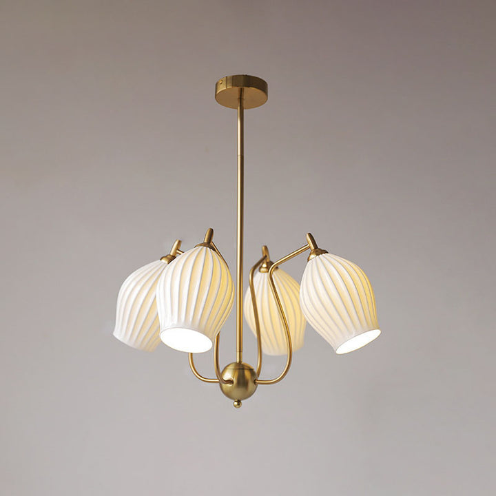 Traditioneller französischer Kronleuchter aus Eisen, Kupfer und Keramik mit Blumenglocke, gestreift, 4/6/8 Lichter für Wohnzimmer 