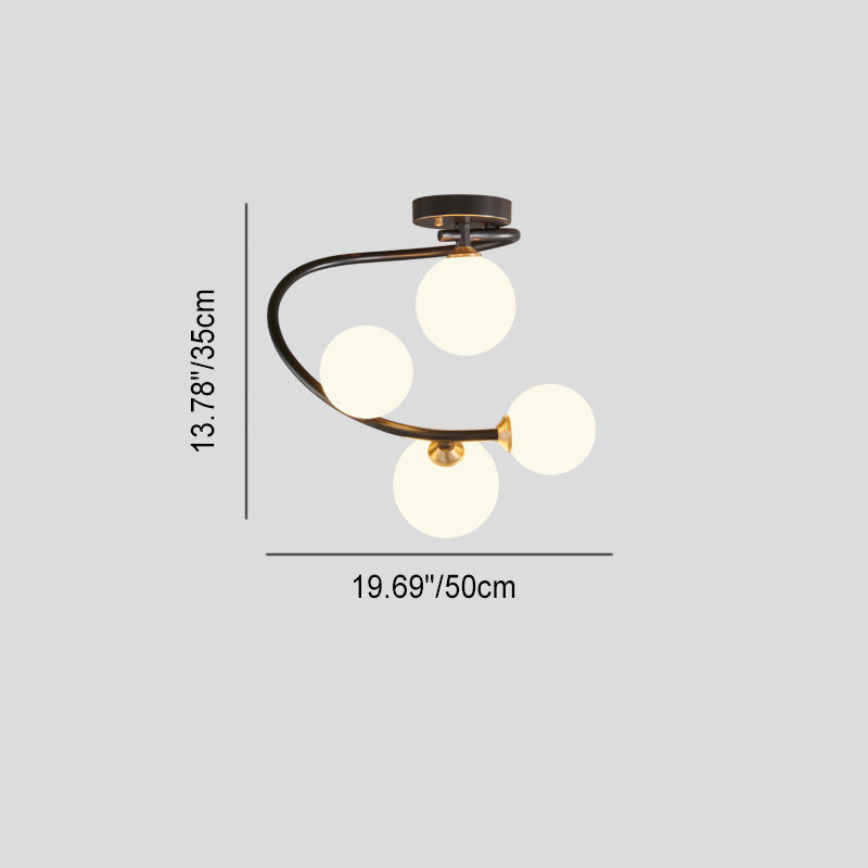 Lámpara de techo semiempotrada de 4/5/7 luces estilo moderno de mediados de siglo con vidrio de cobre en forma de frijol mágico para dormitorio 
