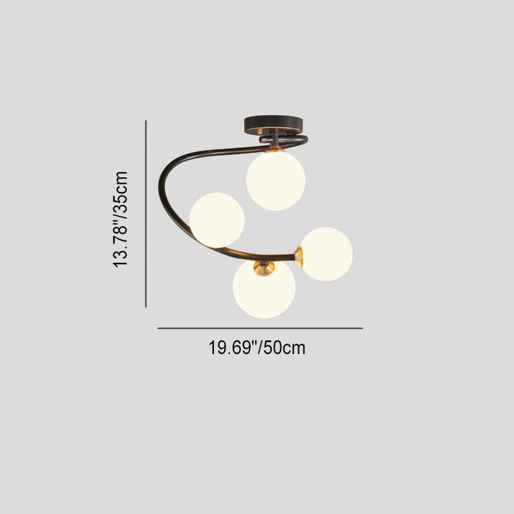 Lámpara de techo semiempotrada de 4/5/7 luces estilo moderno de mediados de siglo con vidrio de cobre en forma de frijol mágico para dormitorio 