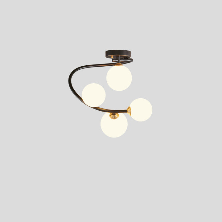Lámpara de techo semiempotrada de 4/5/7 luces estilo moderno de mediados de siglo con vidrio de cobre en forma de frijol mágico para dormitorio 