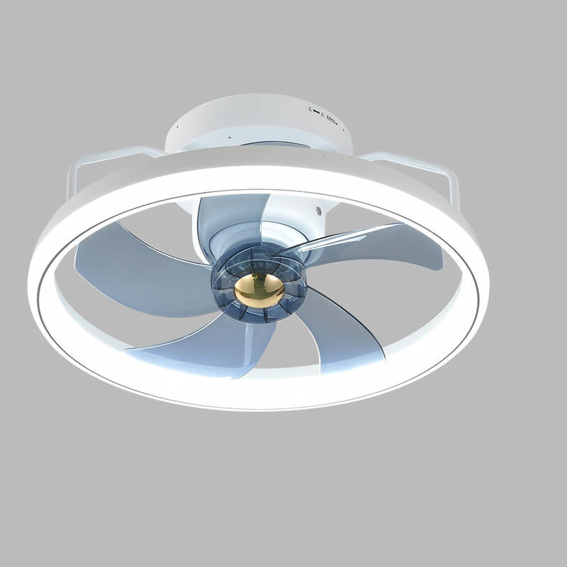 Modern Minimalist Circle Ring Acrylic Shade LED Semi-Flush Mount Ceiling Fan Light